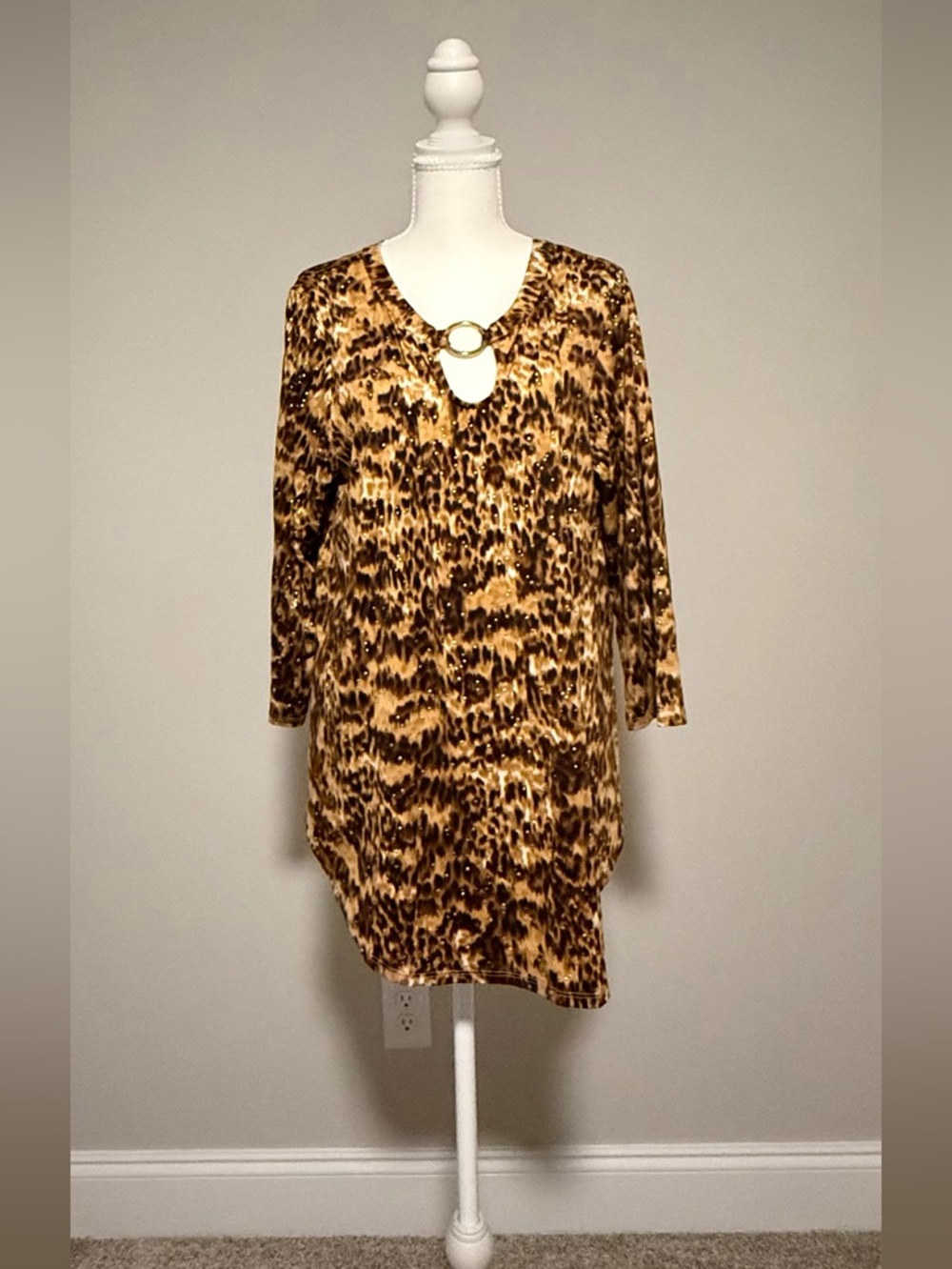 Leopard Print Blouse with Gold Accents - Large